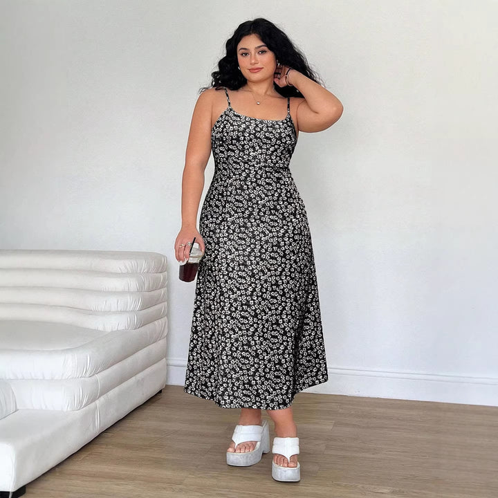 Damen Maxikleid mit feinem Blumenmuster und verstellbaren Spaghettiträgern Echo Archiv
