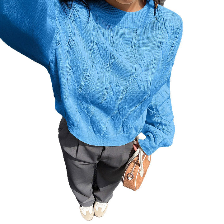 Damen cropped Zopfmuster-Pullover mit kastiger Silhouette, überschnittener Schulter und geripptem Saum – Mavelle