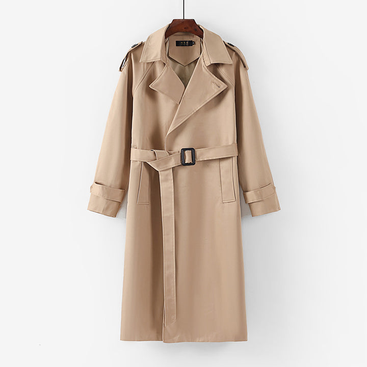 Unisex Langer minimalistischer Trenchcoat mit Gürtel und Schulterklappen Echoarchiv