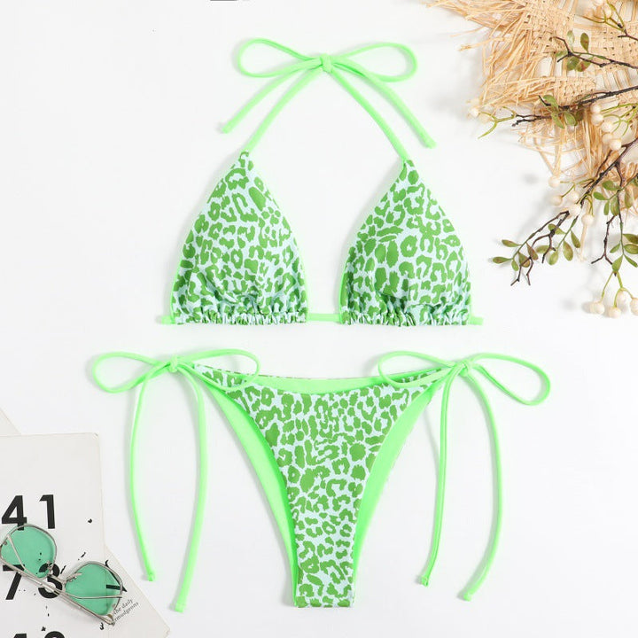 Damen Triangel-Bikini mit Verspieltem Leopardenmuster und Verstellbaren Trägern Echoarchiv