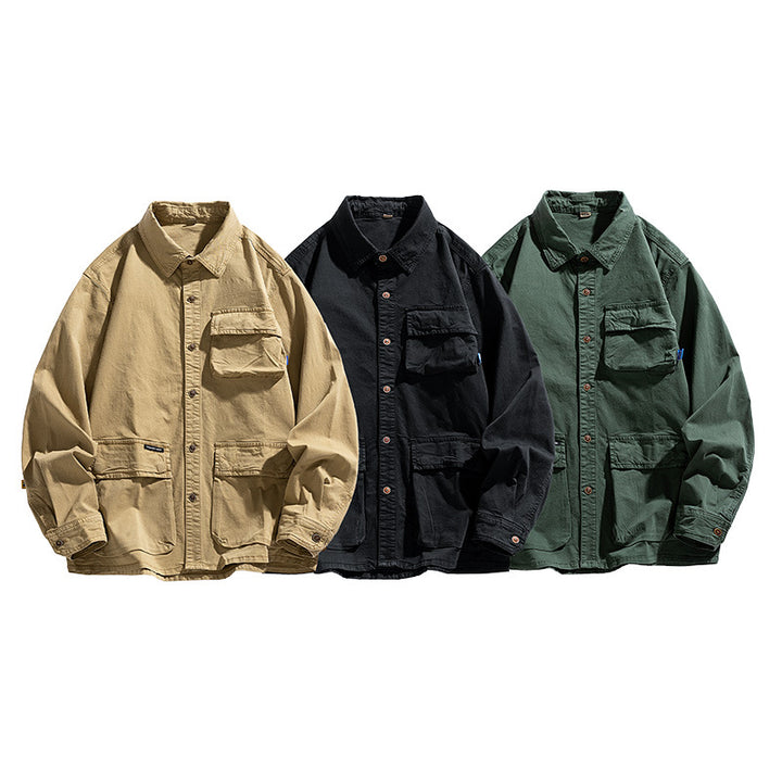 Herren Lockere Utility-Overshirt-Jacke mit Mehrfach‑Taschen aus robustem Baumwoll‑Twill Echo Archiv