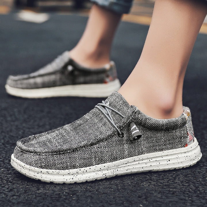 Herren Legerer Canvas-Mokassin-Slipper mit geflochtener Schnürung und gefleckter EVA-Sohle Echoarchiv