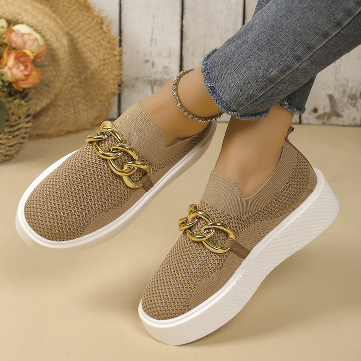 Damen Strick‑Slip‑On Sneaker mit Plateau‑Sohle und auffälliger Metallkettendeko Echo Archiv
