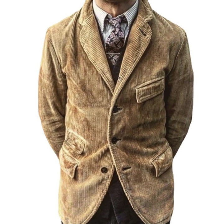 Herren Kordsamt-Sakko im Vintage-Look mit Pattentaschen und Reverskragen – Tianoro