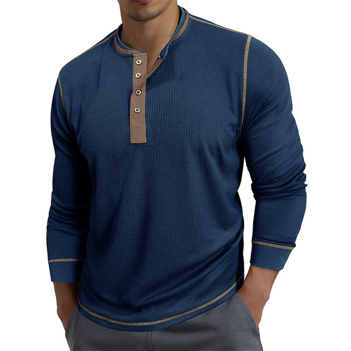 Herren Waffelstruktur Langarmshirt mit modischem Henley-Ausschnitt Echoarchiv