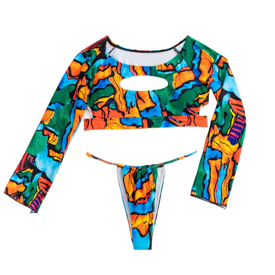 Damen Crop-Top Bikini mit langen Ärmeln und modischem Ausschnitt Echo Archiv
