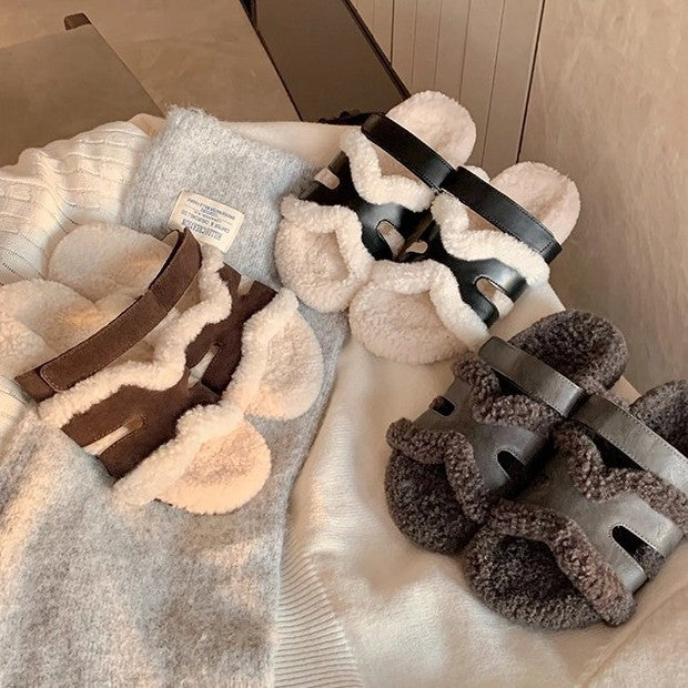 Damen Teddy-gefütterte Pantoletten mit verstellbaren Riemen Echo Archiv