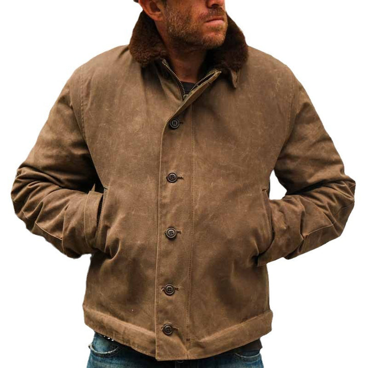 Herren Vintage-Wachsjacke mit Futter aus Kunstpelz Echoarchiv