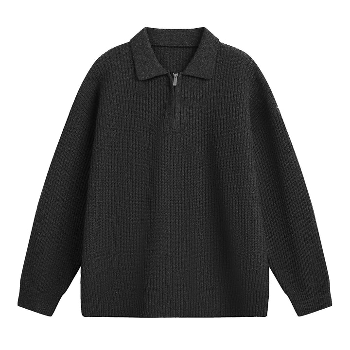 Unisex Boxy-Rippenpullover mit Polokragen und kurzem Metall-Halbzip Echo Archiv