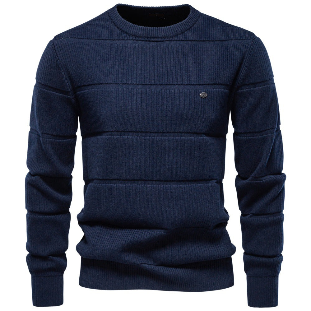 Herren Gestrickter Rundhals-Pullover mit Stepp-Optik und Rippbündchen Echoarchiv