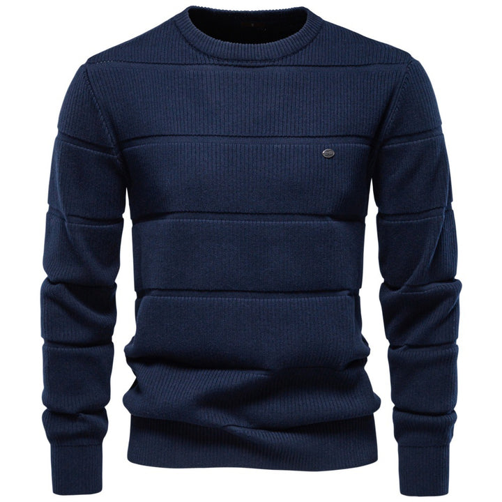 Herren Gestrickter Rundhals-Pullover mit Stepp-Optik und Rippbündchen Echoarchiv
