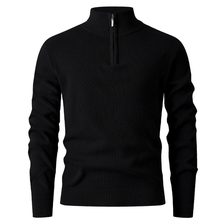 Herren nan Slim-Fit Halbzip-Strickpullover aus Merino-Baumwollmix mit verstärktem Stehkragen Echo Archiv
