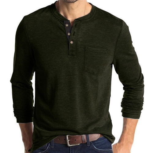 Herren Langarmshirt mit modernem Henley-Kragen und Brusttasche Echoarchiv