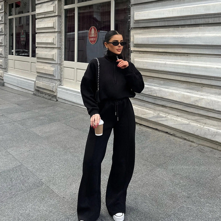 Damen nan Oversize Sweatshirt mit Halbzip und weiten Jogginghose Set Echo Archiv