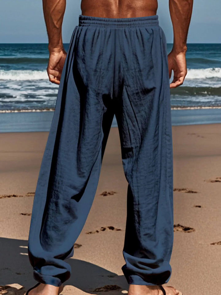 Herren lässige Leinenhose mit elastischem Bund und seitlichen Taschen Echoarchiv