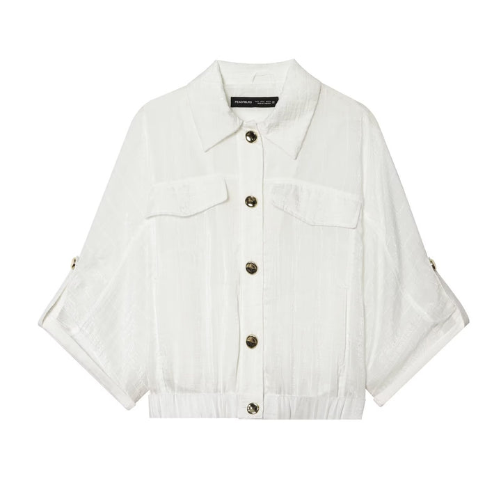 Damen Cropped-Hemdenbluse mit Fledermausärmeln, Brusttaschen und elastischem Taillenbund Echo Archiv