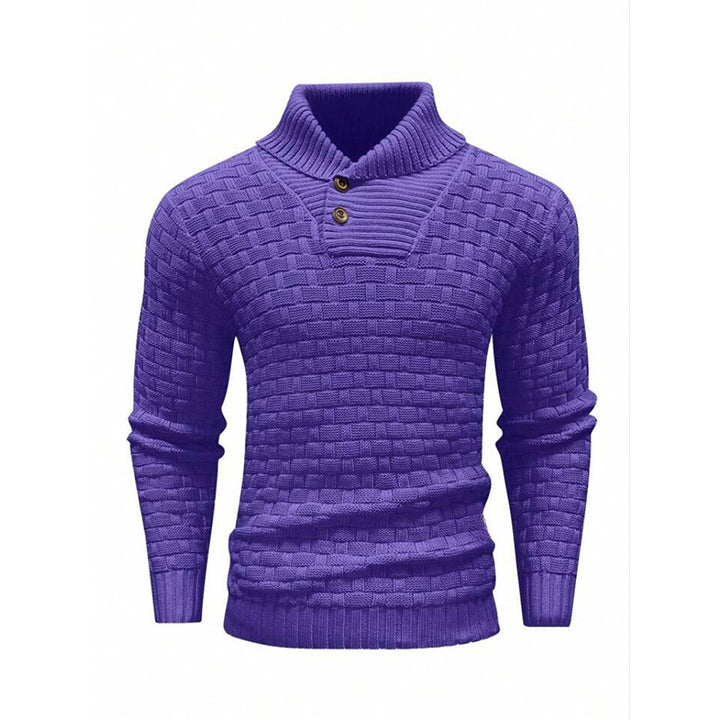 Herren nan strukturierter Strickpullover mit hochschließendem Stehkragen und Zierknopfleiste Echo Archiv