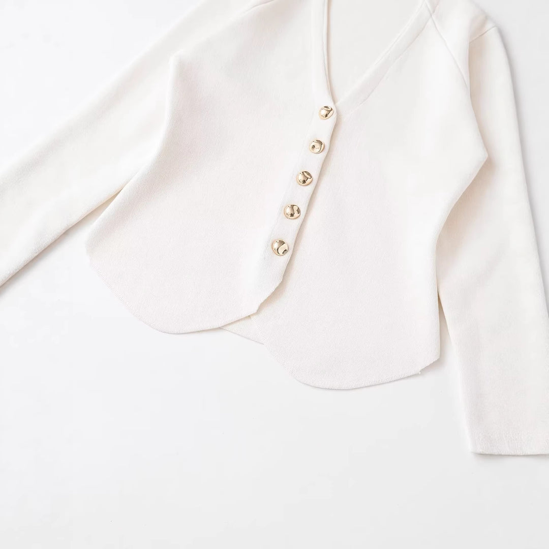 Damen Taillierter Rippstrick-Blazer-Cardigan mit V‑Ausschnitt und Zierknöpfen Echo Archiv
