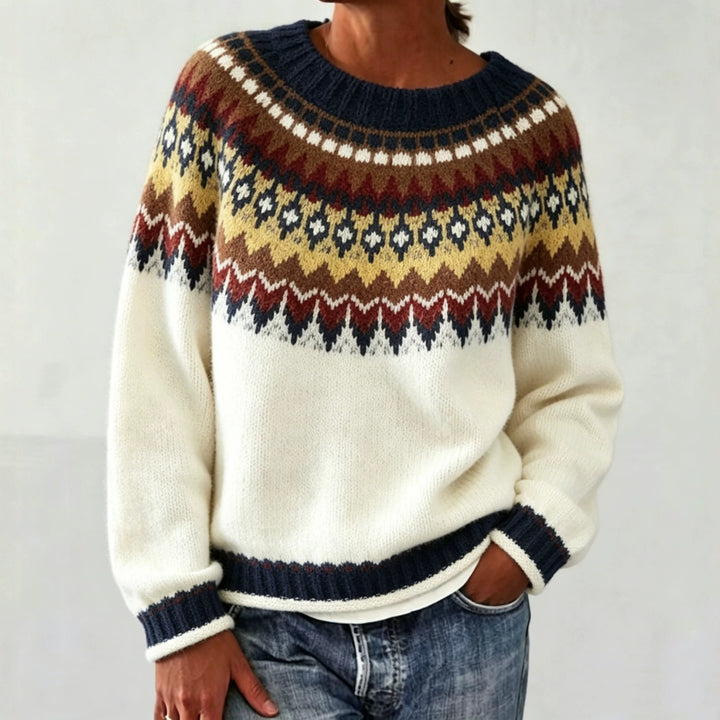 Damen Rundhalsausschnitt Norweger-Pullover mit Fair-Isle-Jacquard – Mavelle