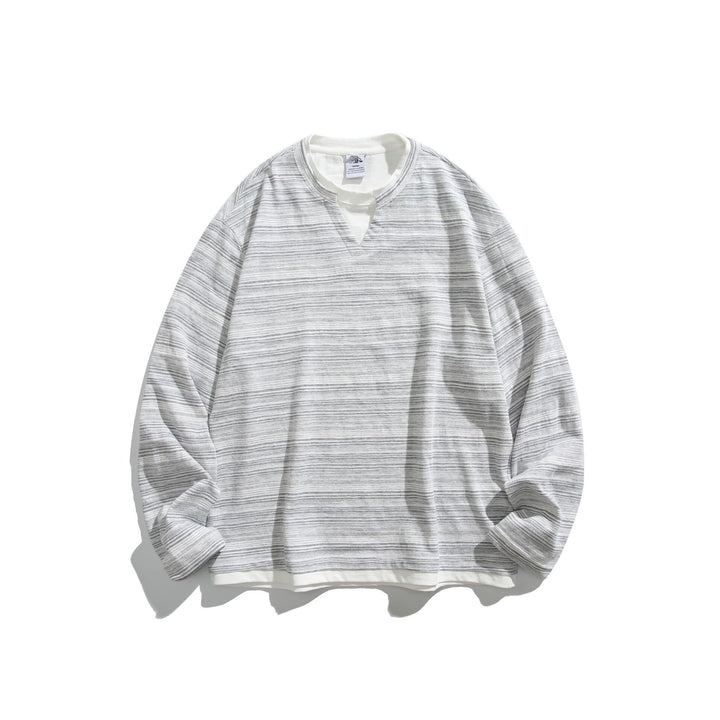 Unisex Gestreiftes Langarmshirt mit V-Notch und Lagen-Effekt Echoarchiv