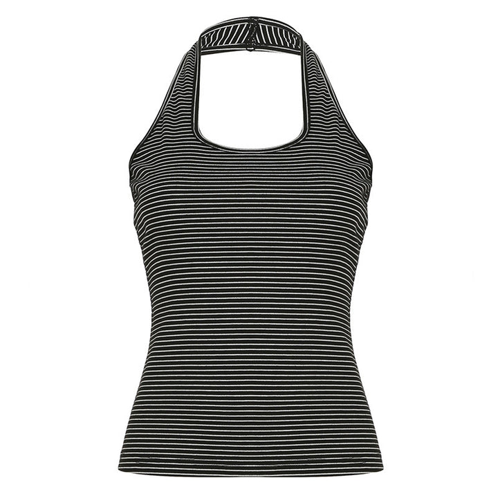 Damen Sportliches Haltertop mit breitem Kragen und feinen Streifen Echo Archiv
