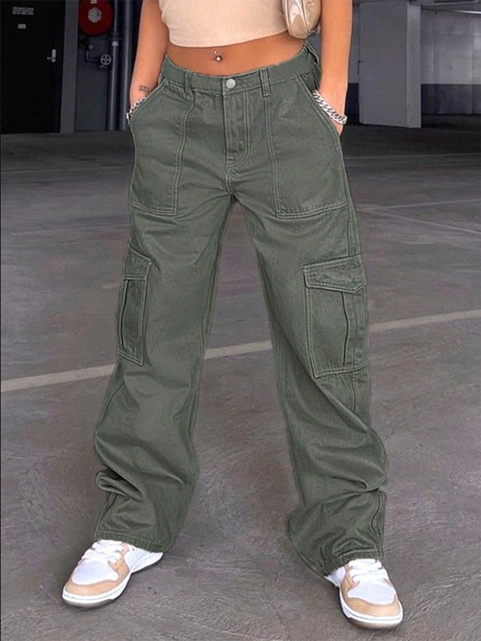 Damen Cargo-Hose mit weitem Bein, hoher Taille und Utility-Taschen Echo Archiv