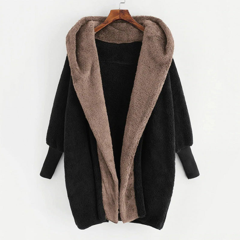 Damen Oversized Kunstfell-Kapuzenmantel mit kontrastierender Teddy-Innenseite und Rippbündchen Echo Archiv
