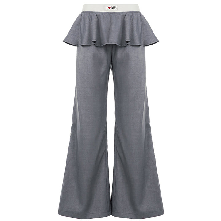 Damen Weite Palazzo-Hose mit Volant-Taillenband und hohem Stretchbund – Avélisse