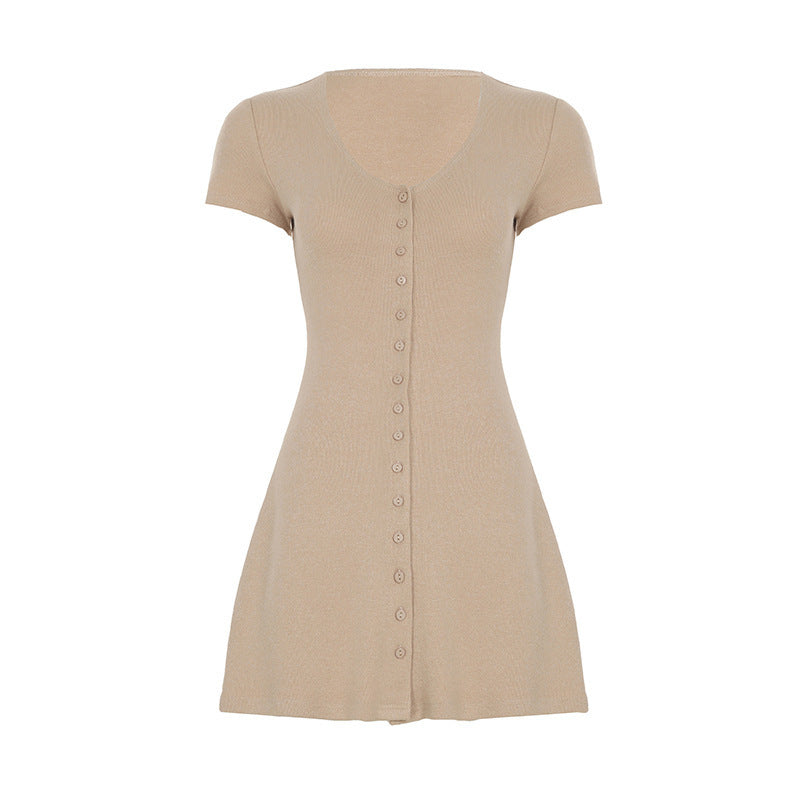 Damen Kurzarm-Strickkleid mit Knopfdetail und schmeichelndem Schnitt Echo Archiv