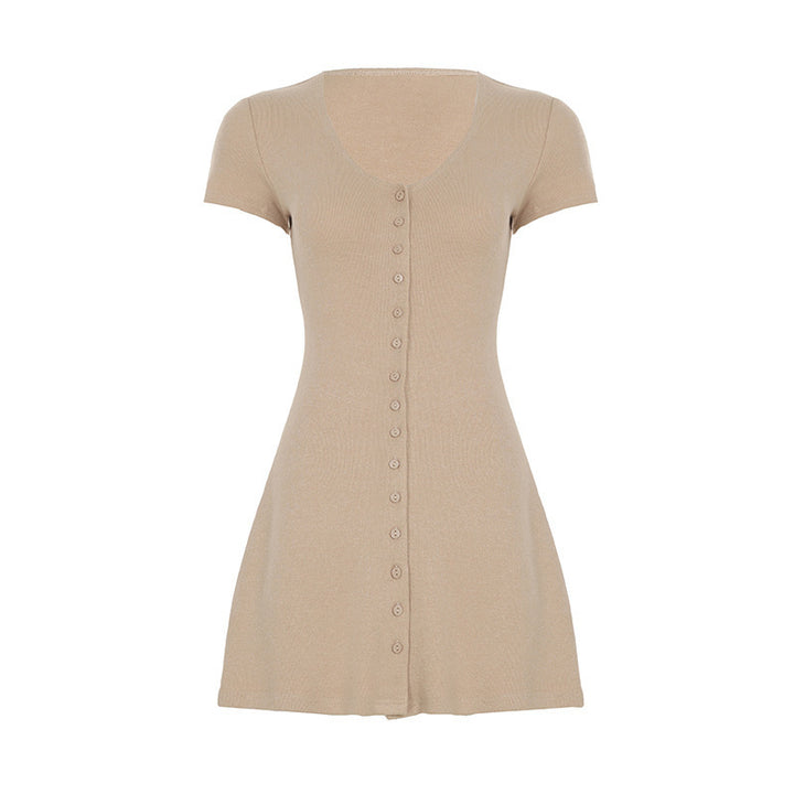 Damen Kurzarm-Strickkleid mit Knopfdetail und schmeichelndem Schnitt Echo Archiv