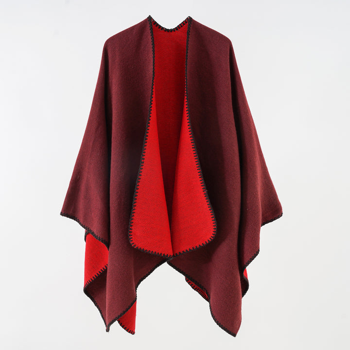 Damen Reversibler Strickponcho mit Zierkettnaht und Oversize-Fall Echo Archiv