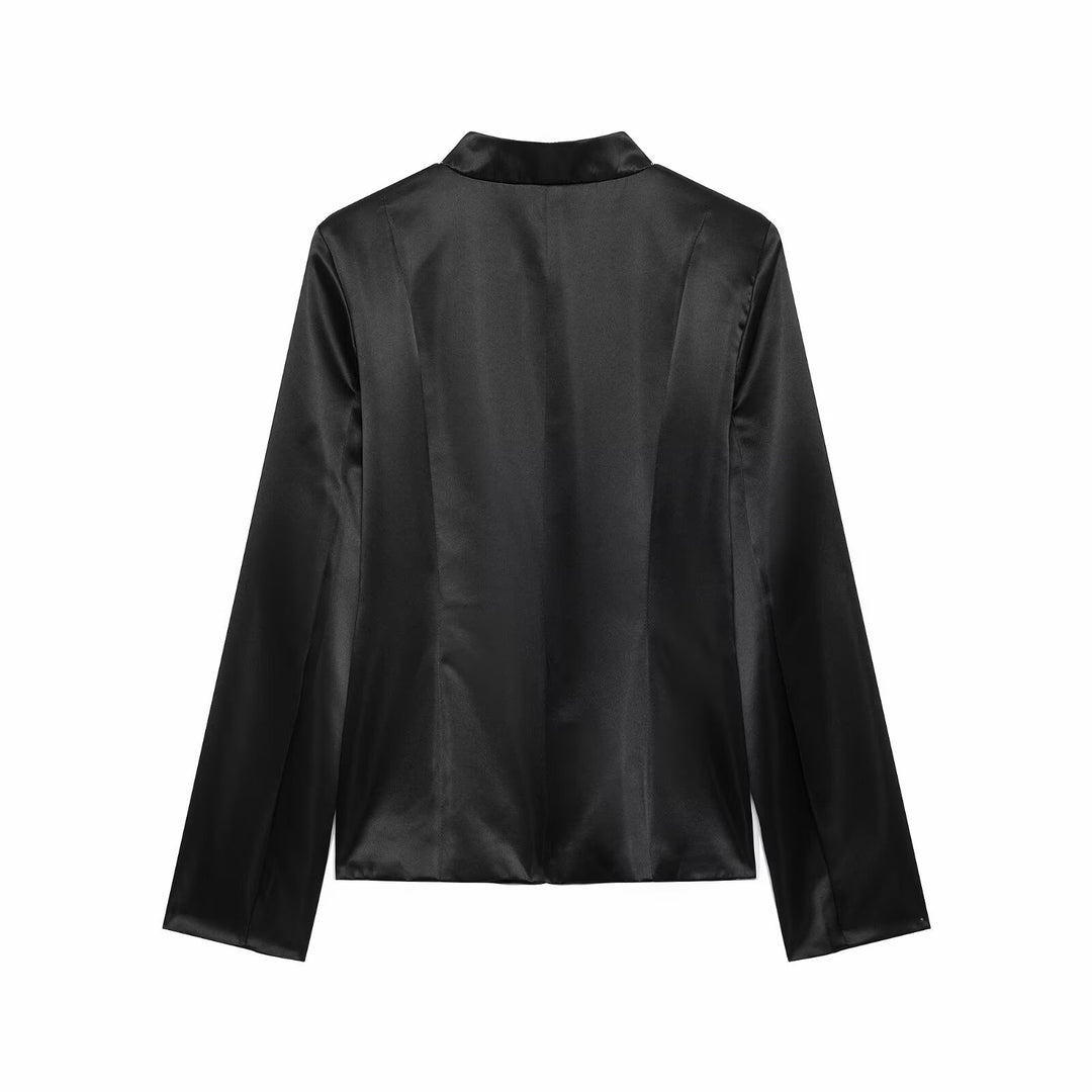 Damen Satin-Blazerjacke mit Mandarinkragen und Zierfroschknöpfen Echo Archiv
