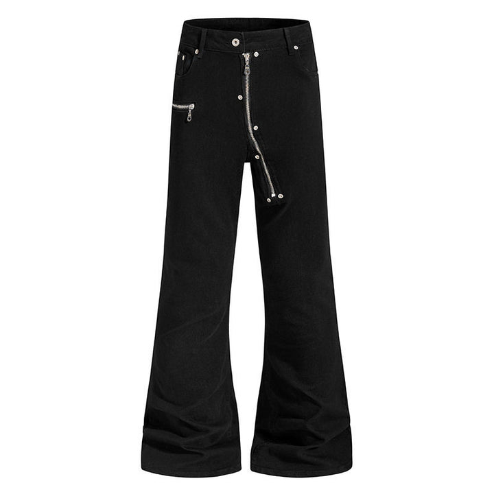 Damen Schlaghose mit hoher Taille, asymmetrischem Frontreißverschluss und Utility‑Details Echoarchiv