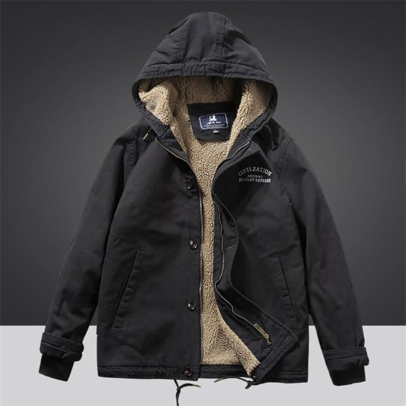 Herren Kapuzenjacke im Vintage-Worker-Stil mit Sherpa‑Futter – Taviero