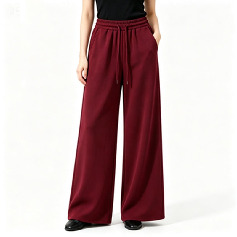 Damen weite High-Waist Loungehose mit elastischem Bund, Kordelzug und fließendem Jersey – Avélisse