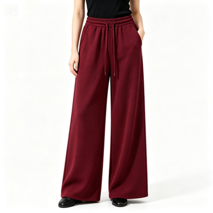 Damen weite High-Waist Loungehose mit elastischem Bund, Kordelzug und fließendem Jersey – Avélisse