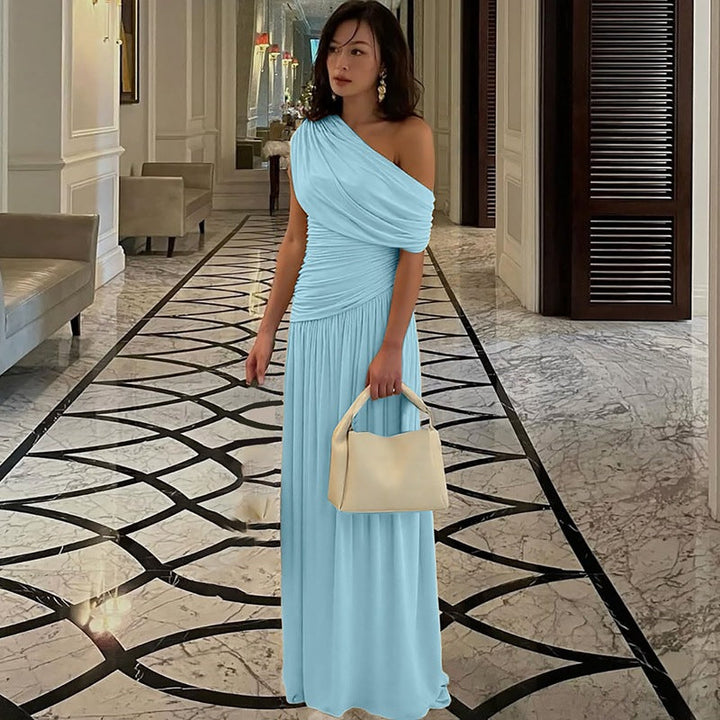 Damen Elegantes asymmetrisches Maxikleid mit Raffungen Echoarchiv