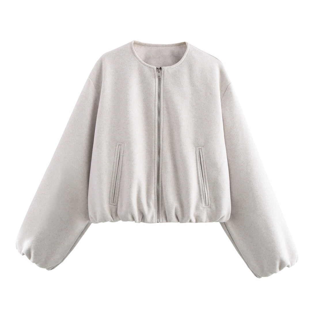 Damen nan kurze Oversize Wollblouson mit Reißverschluss, Ballonärmeln und elastischem Saum Echo Archiv