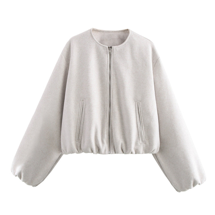 Damen nan kurze Oversize Wollblouson mit Reißverschluss, Ballonärmeln und elastischem Saum Echo Archiv