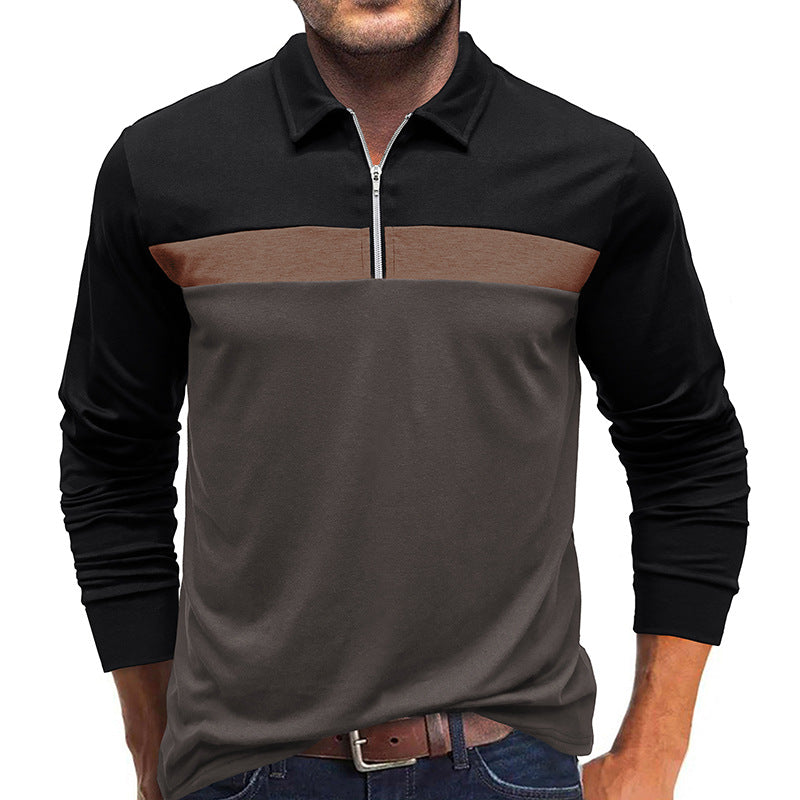 Herren Langarm Poloshirt mit modernem Reißverschluss und Farbakzent Echoarchiv