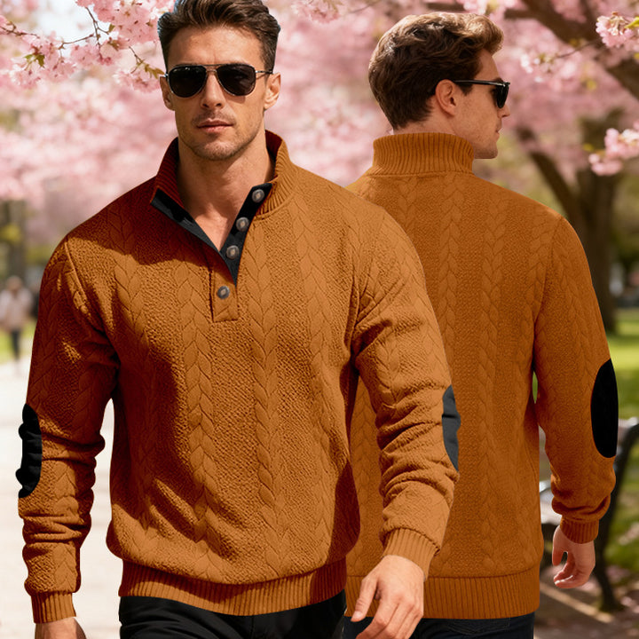 Herren modischer Strickpullover mit Stehkragen und Knopfleiste Echoarchiv