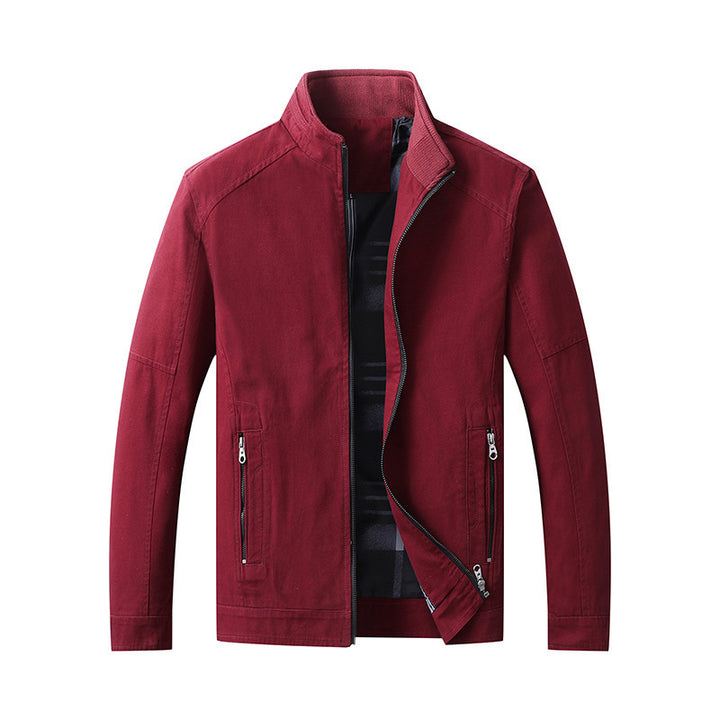 Herren Leichte Baumwoll‑Canvas Übergangsjacke mit Stehkragen und verdeckter Reißverschluss – Taviero