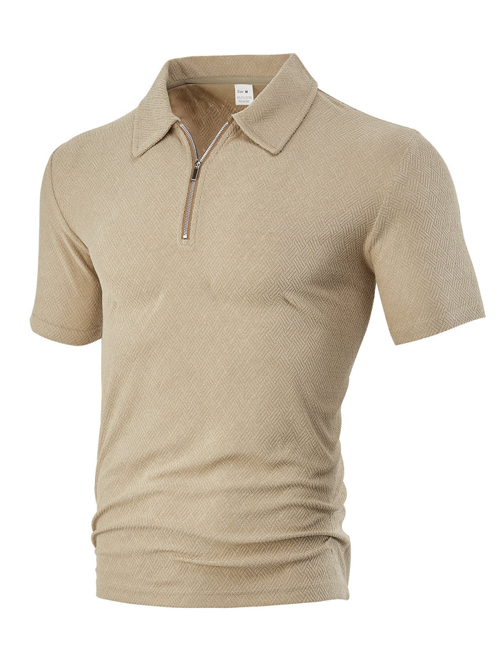 Herren nan schmal geschnittenes Halbzip-Polo mit feiner Fischgrät-Jacquardstruktur Echo Archiv