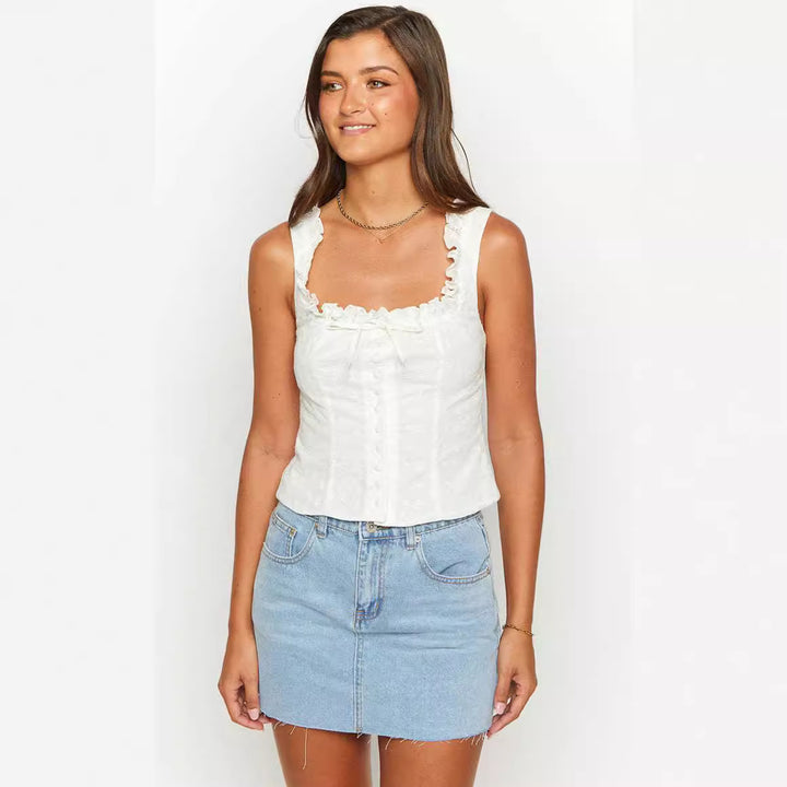 Damen Rüschenbluse mit Knopfleiste und floralem Design Echo Archiv