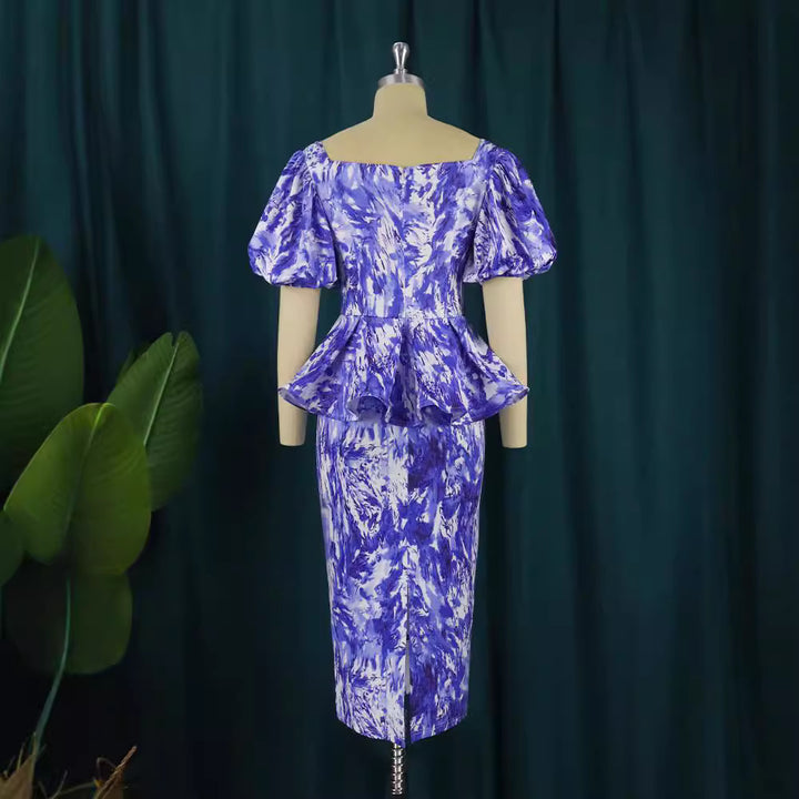 Damen elegantes Midikleid mit Puffärmeln und raffinierter Taille Echo Archiv