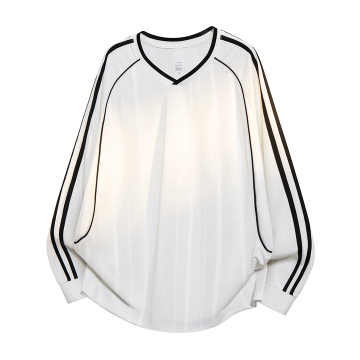 Damen Weites V-Ausschnitt Oversize-Sportshirt mit Raglanärmeln und Kontraststreifen Echo Archiv