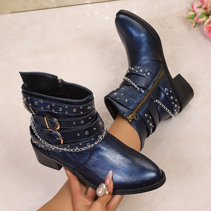 Damen Nietenbesetzte Stiefelette mit Ketten‑ und Schnallen‑Details – Varelle