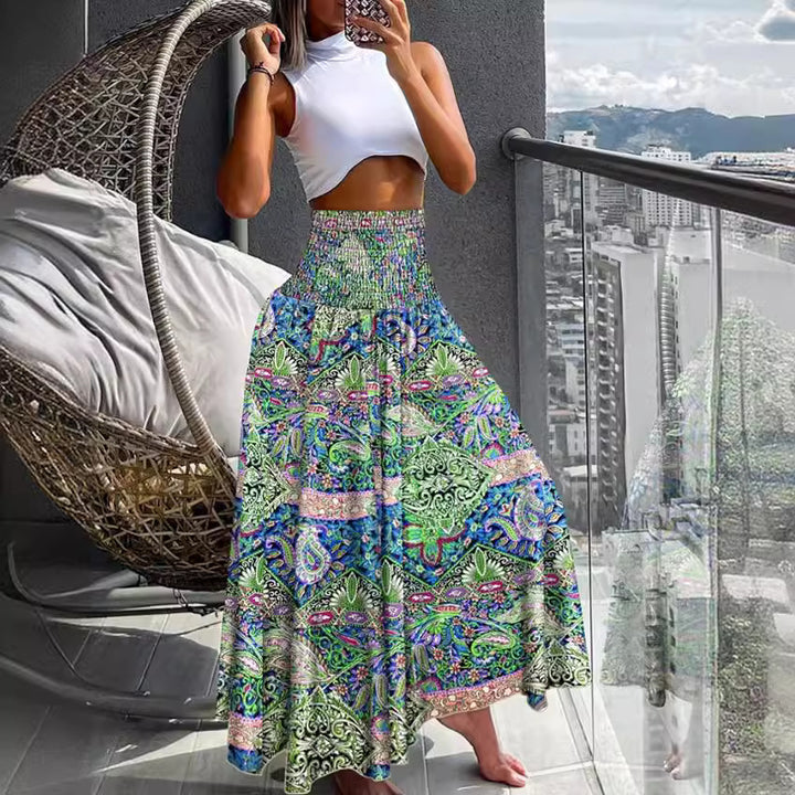Damen nan Maxirock mit hoher Smok-Taillenpartie und fließender Boho-Faltenoptik Echo Archiv