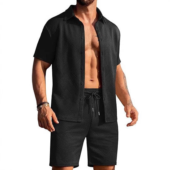 Herren modisches Kurzarmhemd und Shorts Set mit strukturiertem Design Echoarchiv