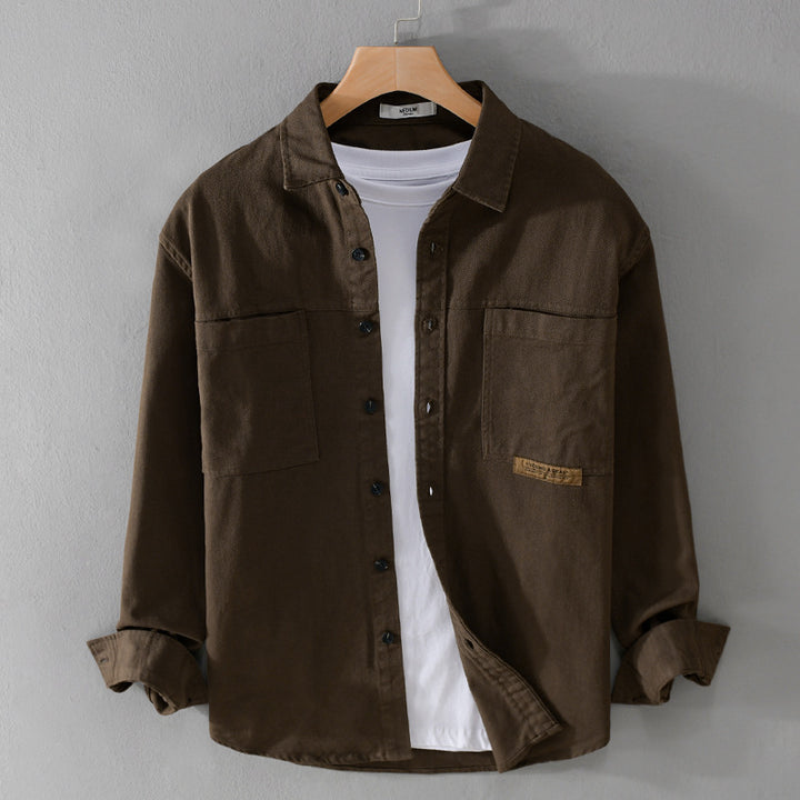 Herren Overshirt-Hemd aus strukturiertem Baumwoll-Twill mit aufgesetzten Brusttaschen und relaxed Fit Echoarchiv